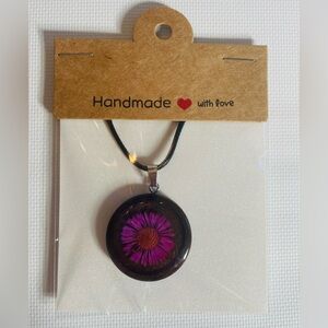 Hand Crafted Resin Pink Floral Wooden  Pendant Necklace